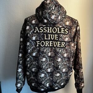 Assholes*s Live Forever Men’s XL Jacket Hoodie Full Zip Pockets Sculls Black